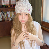 floral button beanie ivory