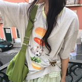 パピー バーガー カラーブロック オーバーサイズ ボクシーフィット プリント ショートスリーブ Tシャツ(3 Colors)