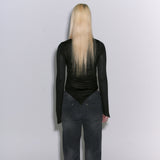  Ribbon Detail Slim Top Black