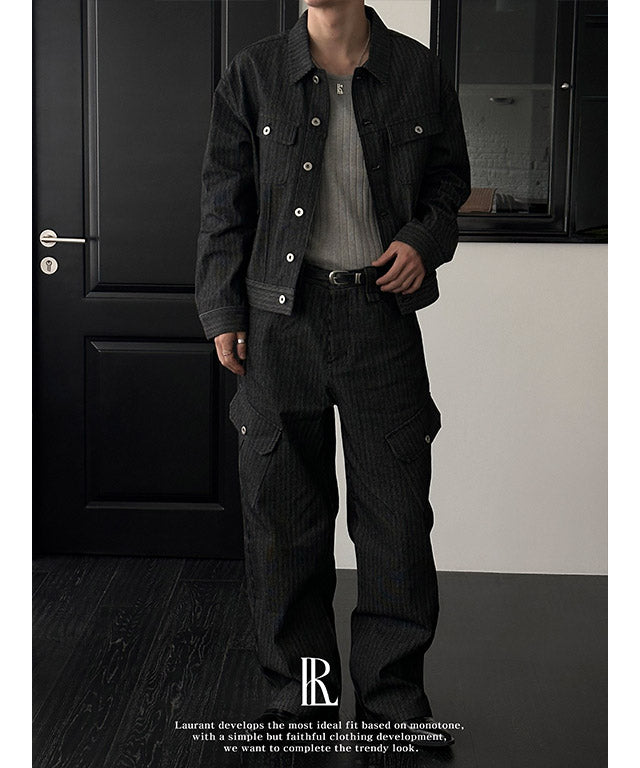 [LAURANTSEOUL] Stripe corduroy denim trucket jacket