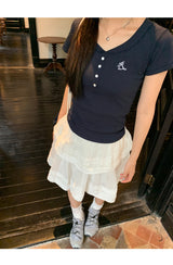 Short Sleeve Button Slim Ribbed Short Sleeve Tee