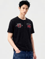 Slub Henley-Neck Cropped T-Shirt Union Jack Black