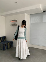 Zahini Ribbon Shirring Banding Long Skirt
