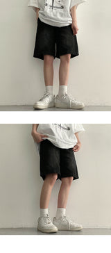 [S-3XL] MELSUWASHING Bendable Slit Stitch Denim Shorts