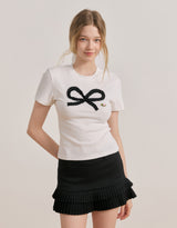 Darling lace ribbon summer t-shirt White