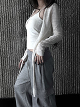 slub crop strap knit cardigan (4color)