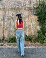 FRONT SIDE PATCHWORK DENIM PANTS code 18106