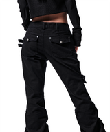 DOUBLE SIDE TAB BOOTS-CUT PANTS BLACK