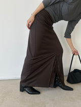 WANDERER BUTTON PLEAT SKIRT - BROWN