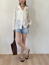 Flower Net Collar Neck Shirt