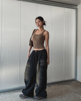 Lowkey Washing Quilting Balloon Denim Pants
