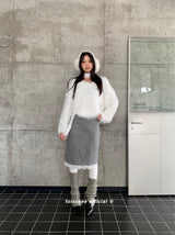 gray lace midi wool skirt