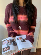 Hazy Hairy Stripe Loose Rose-Fit Knit