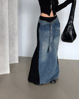 denim coloring belt SET maxi long skirt