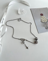 yio Gray gemstone heart Rondell star Surgical two way y Beads Bold Choker Short Layered Necklace