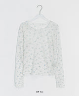 Zaina Tencel U-Neck See-through Flower Layered Long Sleeve Tee