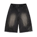 GP115 Biker Washed Denim Bermuda Pants (BLACK)