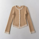 Fur Detail Bold Ribbed Long Sleeve Cardigan