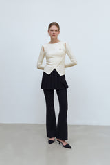 CUT OUT WRAP KNIT TOP - IVORY