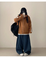 Foton waist banding side incision fleece denim wide pants