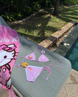 Stripe Aloha Tanning Kitty Bikini