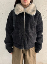 Sanpori Quilted Boucle Fur Collar Short Jacket