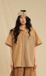 Ethnic Coloring Open Collar Shirts Beige (Ver. 26ss)