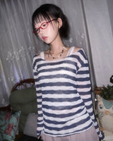 (2color) Border Sheer Openwork Knit