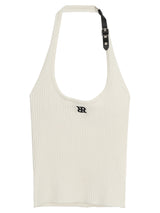 ホルターネックバックルリブノースリーブTシャツ