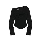 リブレオフショルダーアンバランス長袖Tシャツ (3Color)