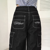 Topa Y2K Back Embroidery Bermuda Half-Length Denim Pants