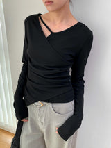 Cross strap unbalanced long-sleeve t-shirt