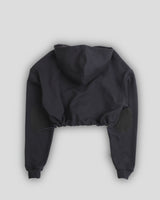 シルバーロゴドッキングクロップフードジップアップ チャコール