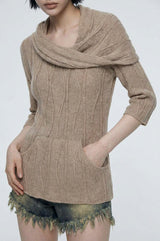 26SS★ [ EEUN MADE ] Twist Off-Shoulder Hood Knit