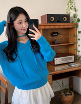 Basic V-neck Loose Knit + Tie Set (5color)