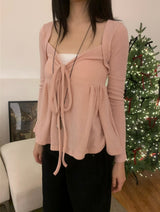 Rozy Babydoll Flare Ribbed Long Sleeve Tee