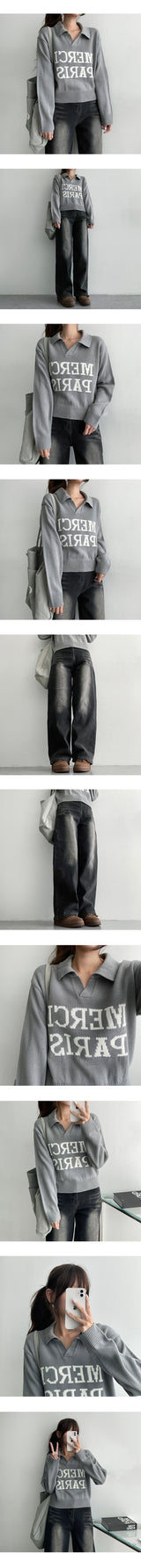 DONU Lettering Cropped Collar Knitwear (4 colors)