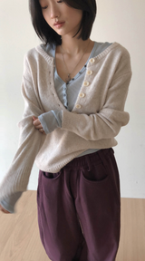マロンディープボタンソフトボタンニット