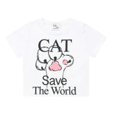 Cat Save The World フットパッドハーフTシャツ (White)