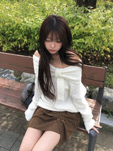 Leader Suede Eyelet Unbalanced Skirt
