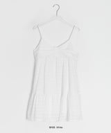 Omill Lace Shirring Sleeveless Midi Layered One Piece