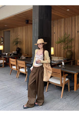 パープルレースストライプノースリーブTシャツ