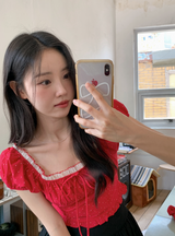 #RS Dot Puff Frill Short Sleeve Blouse + Scrunchie Set