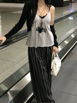 サンデー ホーム ストライプ ラウンジ ボタン ワイドパンツ