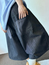Teki Check Pocket Wide Denim Bermuda Shorts 2color