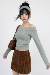 RIBBED HEM OFF-SHOULDER TEE (3COLORS!)