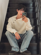 Pale wash wide denim pants