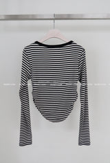 Stripe Layered Shirring Cardigan
