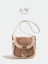 Suede Leather Fleece Poggle Bag Belted Women's Shoulder Bag Fleece Bag
