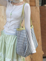 ポートレート リバーシブル ビッグ ショッパー バッグ(Green&Check)